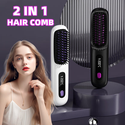 2 in 1 Cordless Electric Hot Hair ION Straightener